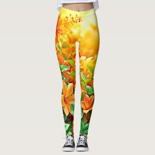 Lebhafte Sommer-Blume Leggings (Vorderseite)
