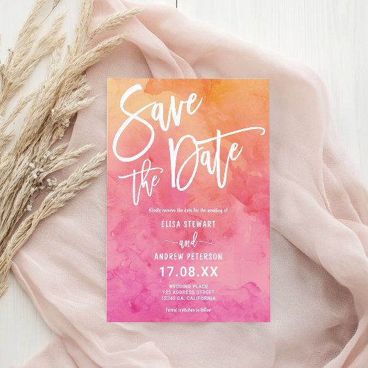Lebhafte Sommerpink-Orangefarbene Hochzeit Save The Date