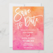 Lebhafte Sommerpink-Orangefarbene Hochzeit Save The Date (Vorderseite)