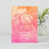 Lebhafte Sommerpink-Orangefarbene Hochzeit Save The Date (Stehend Vorderseite)