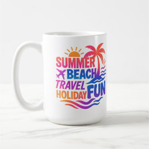 Lebhafte Sommertypografie-Collage mit grafischem F Kaffeetasse
