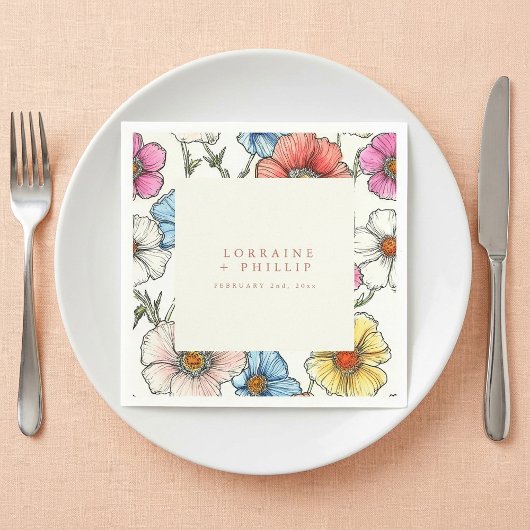 Lebhafte Sommerwilde Blume Hochzeitslippe Serviette