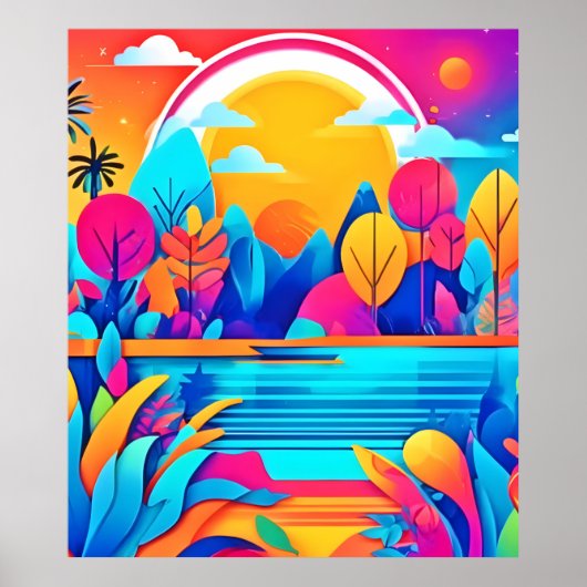 Lebhafte Sonnenaufgangslandschaft Poster (Vorne)