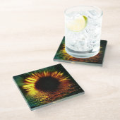 Lebhafte Sonnenblume Glasuntersetzer (Schrägansicht)