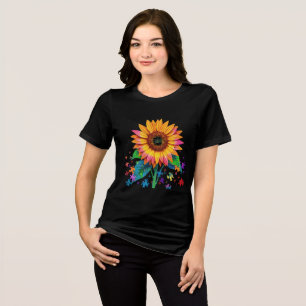 Lebhafte Sonnenblume mit Puzzleteilen Tri-Blend Shirt