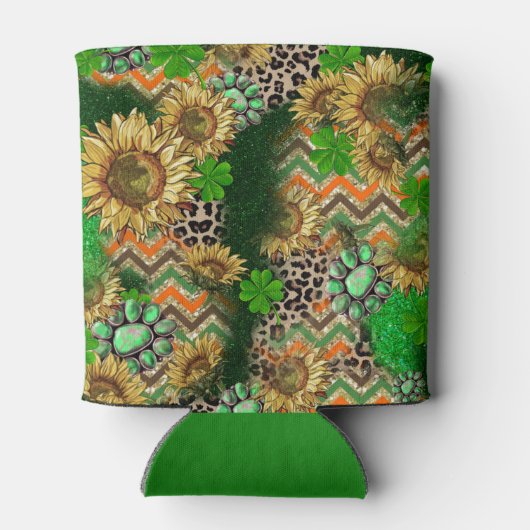 Lebhafte Sonnenblumen und Kleeblatt Dosenkühler (Rückseite)