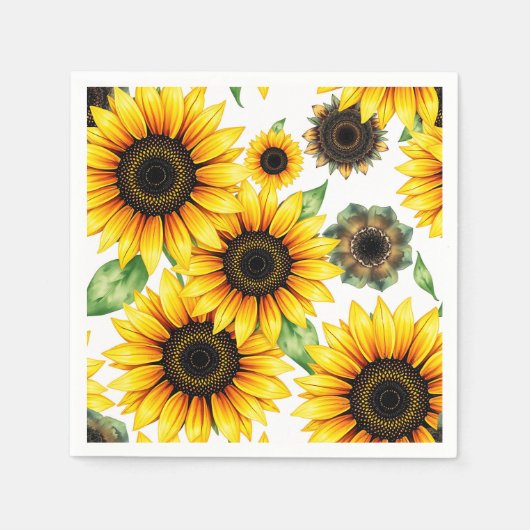 Lebhafte Sonnenblumen Wasserfarben-Muster Serviette (Vorderseite)