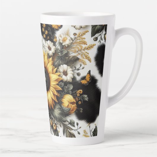 Lebhafte SonnenblumenBouquet mit Schmetterlingen Milchtasse (Rechts)