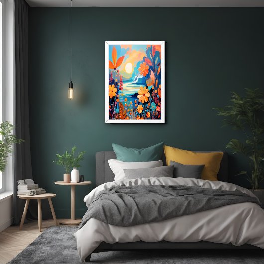 Lebhafte Sonnenuntergänge, florale Landschaft Kuns Poster