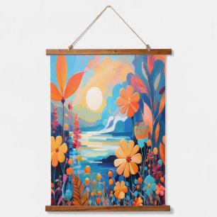 Lebhafte Sonnenuntergänge, florale Landschaft Kuns Wandteppich Mit Holzrahmen