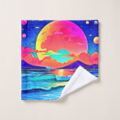 Lebhafte Sonnenuntergangslandschaft Badhandtuch Set (Waschlappen)