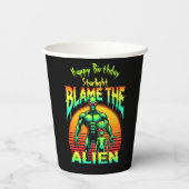 Lebhafte Sonnenuntergangsrahmen Grüne Alien Pappbecher (Rückseite)