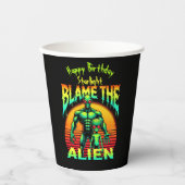 Lebhafte Sonnenuntergangsrahmen Grüne Alien Pappbecher (Vorderseite)