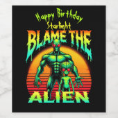 Lebhafte Sonnenuntergangsrahmen Grüne Alien Weinetikett (Einzelnes Label)