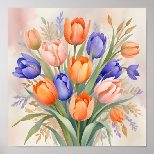 Lebhafte Spring Bouquet - Tulips in Vollblut Poster (Vorne)