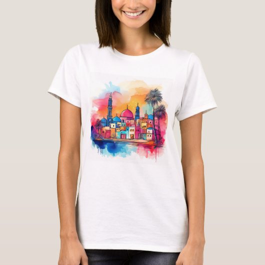 Lebhafte Stadt im Nahen Osten - Wasserfarben Kunst T-Shirt (Vorderseite)