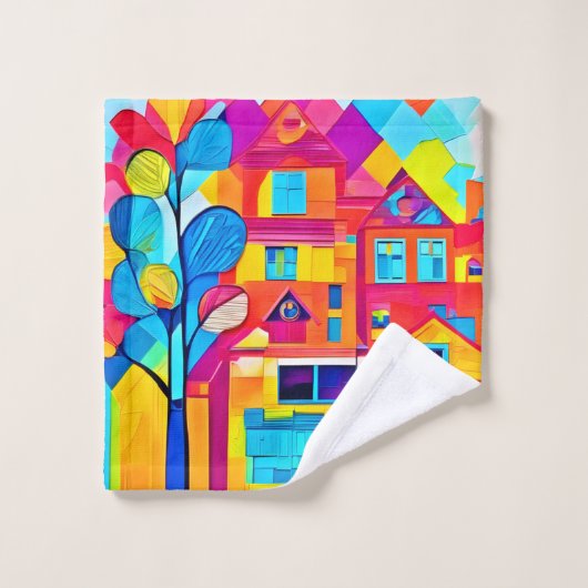 Lebhafte Stadtlandschaft Dreamscape Kunst Badhandtuch Set (Waschlappen)