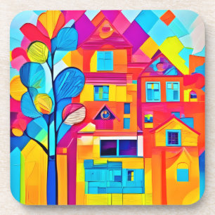 Lebhafte Stadtlandschaft Dreamscape Kunst Getränkeuntersetzer