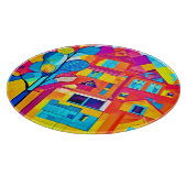 Lebhafte Stadtlandschaft Dreamscape Kunst Schneidebrett (Ecke)