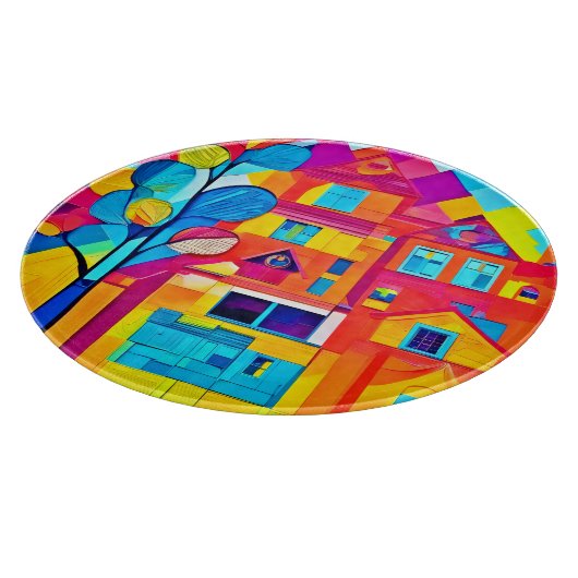 Lebhafte Stadtlandschaft Dreamscape Kunst Schneidebrett (Ecke)