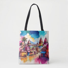 Lebhafte Stadtmauer - Wasserfarben Kunst Tasche