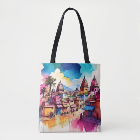Lebhafte Stadtmauer - Wasserfarben Kunst Tasche (Vorderseite)