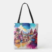 Lebhafte Stadtmauer - Wasserfarben Kunst Tasche (Rückseite)
