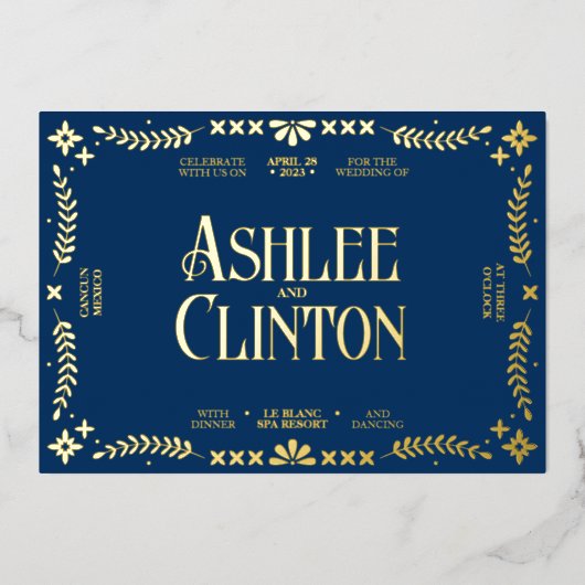 Lebhafte Stimmen: Eine spanische Volkshochzeit mit Folieneinladung (Vorderseite)