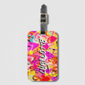 Lebhafte Street Art Yellow & Pink Graffiti Hearts Gepäckanhänger (Vorderseite Vertikal)