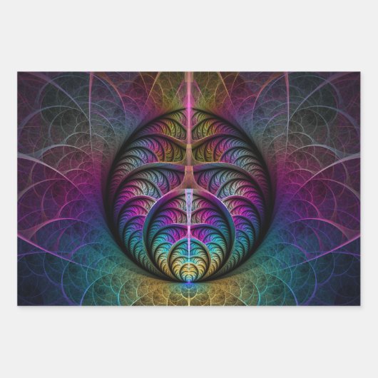 Lebhafte Strukturen Farbenfrohe Abstrakte Fraktal Geschenkpapier Set (Vorderseite 3)