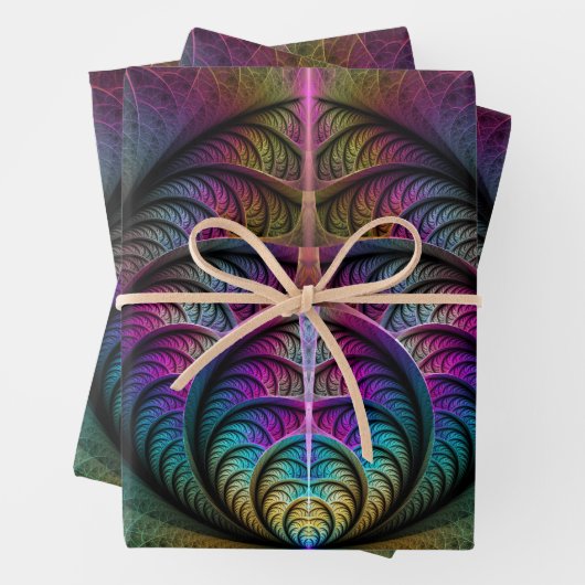 Lebhafte Strukturen Farbenfrohe Abstrakte Fraktal Geschenkpapier Set (Beispiel)