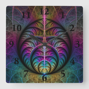 Lebhafte Strukturen Farbenfrohe Abstrakte Fraktal  Quadratische Wanduhr