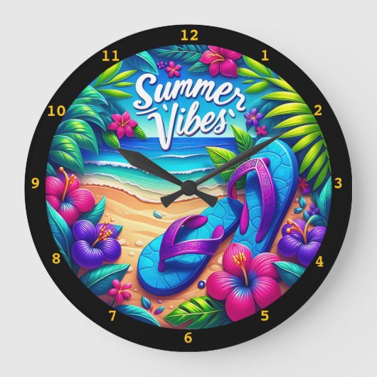 Lebhafte "Summer Vibes" Beach Wall Große Wanduhr (Vorderseite)