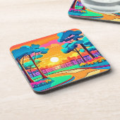 Lebhafte Sunset Cityscape Getränkeuntersetzer (Linke Seite)