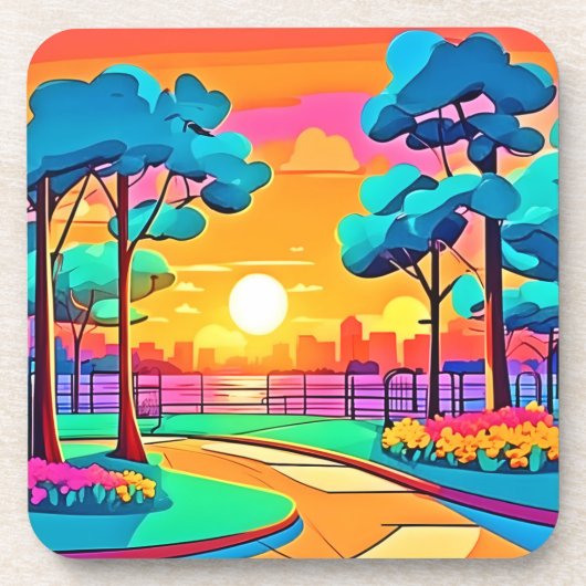 Lebhafte Sunset Cityscape Getränkeuntersetzer (Vorderseite)