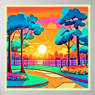 Lebhafte Sunset Cityscape Poster