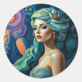 Lebhafte surreale Porträtkunst Runder Aufkleber (Vorderseite)