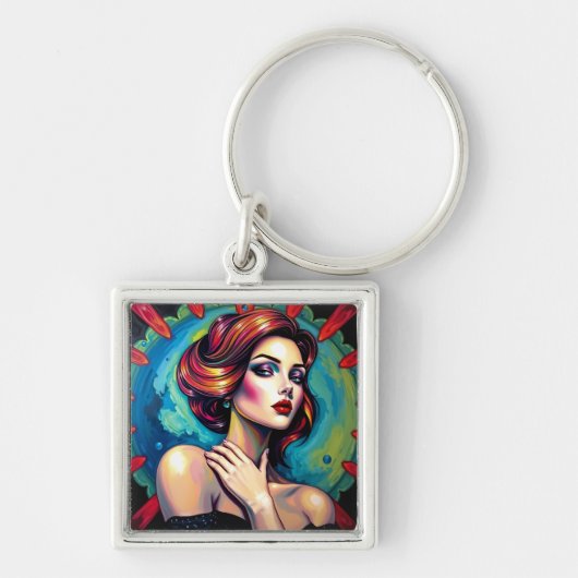 Lebhafte surreale Porträtkunst Schlüsselanhänger (Vorne)