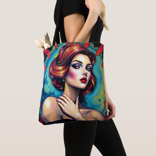 Lebhafte surreale Porträtkunst Tasche (Von Nahem)