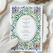 Lebhafte Talavera Tile Flora Hochzeit Einladung