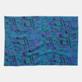 Lebhafte tanzende Musiknoten Blue Green Upbeat Geschirrtuch (Horizontal)