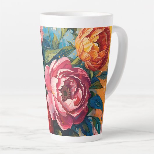 "Lebhafte Tasse mit Blumenlatte - Kaffee-Cup für T (Rechte Ecke)