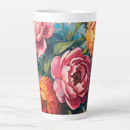 "Lebhafte Tasse mit Blumenlatte - Kaffee-Cup für T (Vorderseite)