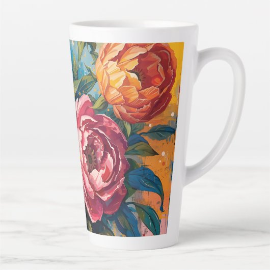 "Lebhafte Tasse mit Blumenlatte - Kaffee-Cup für T (Rechts)