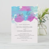 Lebhafte Träume Blaue Lila Wasserfarbenhochzeit Einladung (Stehend Vorderseite)