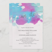 Lebhafte Träume Blaue Lila Wasserfarbenhochzeit Einladung (Vorne/Hinten)