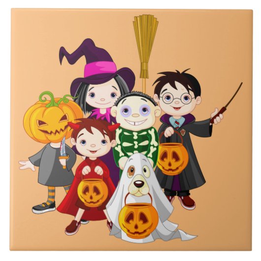 Lebhafte Trick-oder Leckerei-Kinder Fliese (Vorderseite)