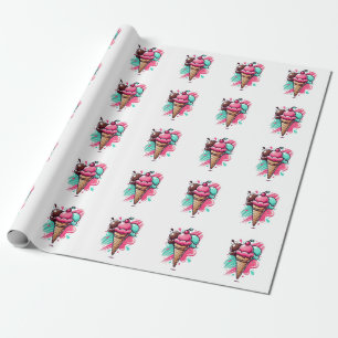 Lebhafte Triple Scoop Ice Creme Art - Fun Dessert Geschenkpapier