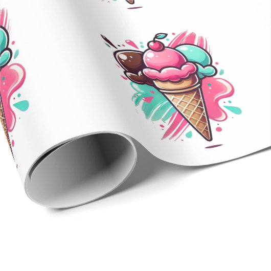 Lebhafte Triple Scoop Ice Creme Art - Fun Dessert Geschenkpapier (Rolleneckpunkt)
