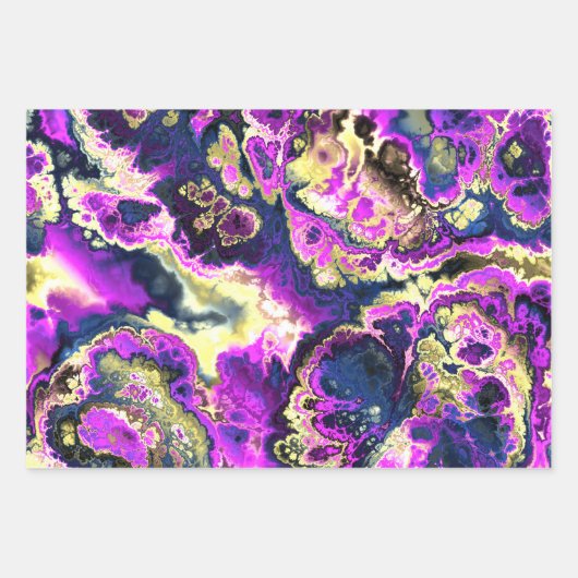 Lebhafte Trippy Boho Hippie Fraktal Marmorroute Geschenkpapier Set (Vorderseite 2)